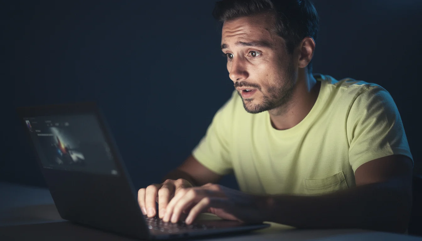 Close-up of hands typing on a laptop with a clean resume document on screen, soft studio lighting
